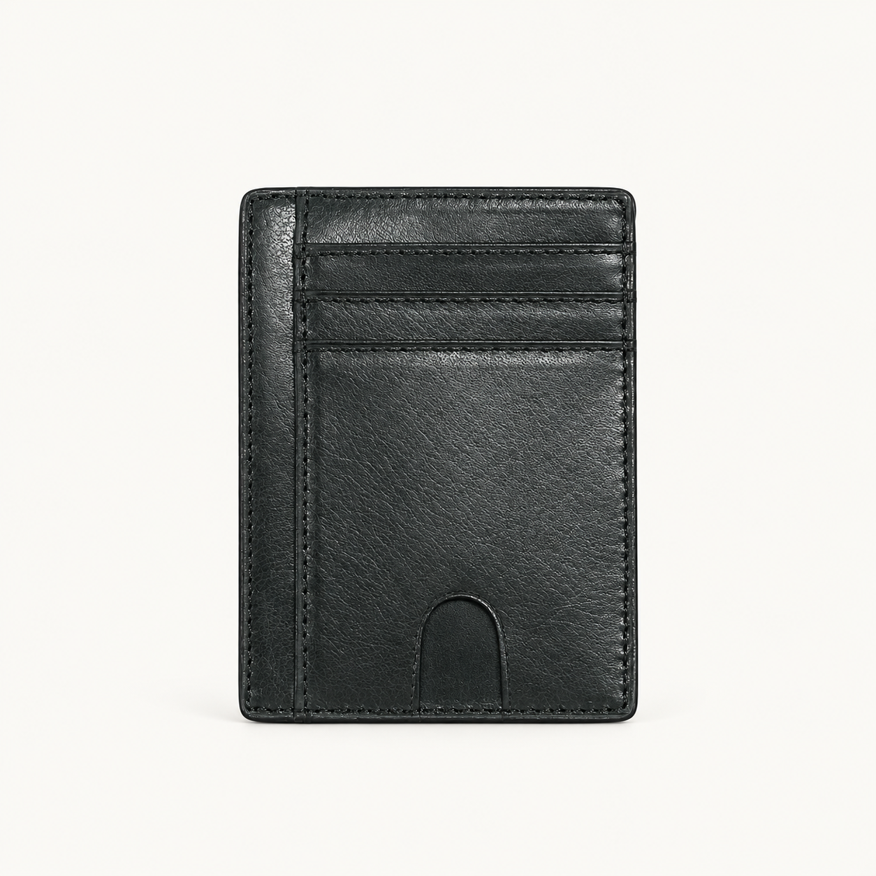 Premium Black Leather Cardholder – Slim Minimalist Card Wallet with ID Window Gallery
